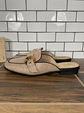 Clarks Lyrical Shine Shoes Womens Size 10 Natural Casual Slip On Buckle Mule NEW
